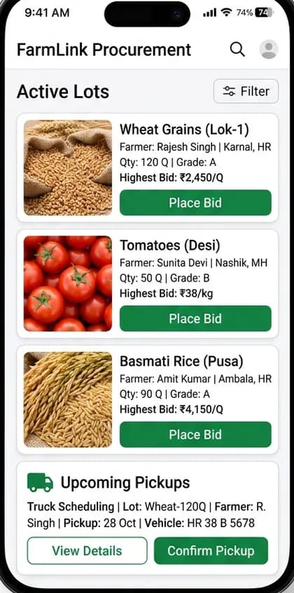 Digital Agriculture Marketplace - Buyer / dealer app — app screen designed by CloneAppTech