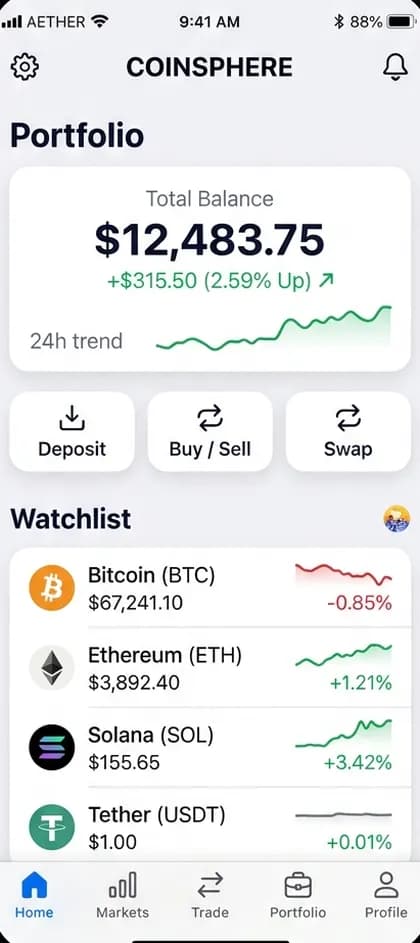 Coinbase-Style Crypto Exchange App - User app — app screen designed by CloneAppTech