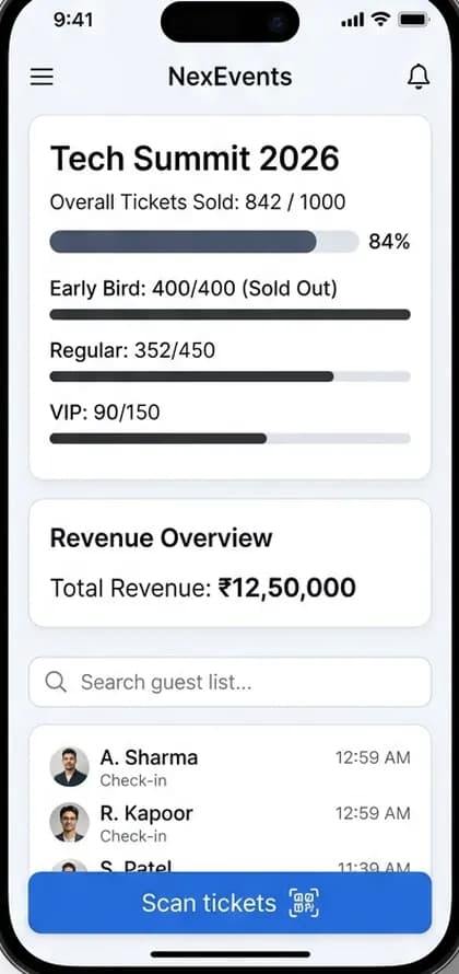 Festival Management App - Organiser app — app screen designed by CloneAppTech