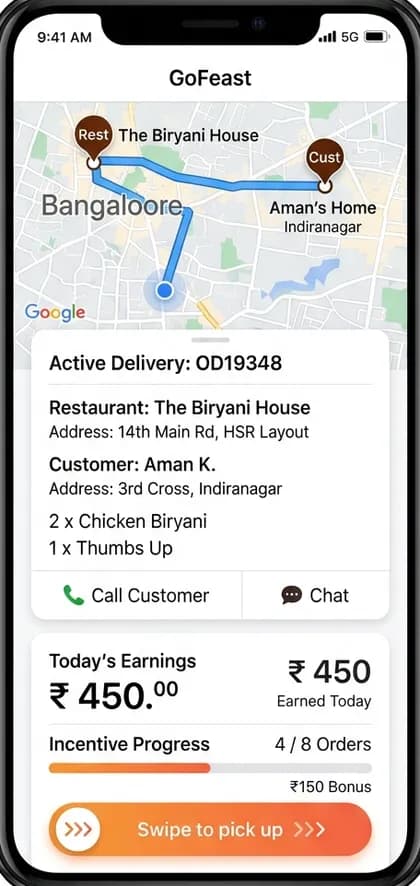 Food Delivery & Restaurants partner app — app screen designed by CloneAppTech