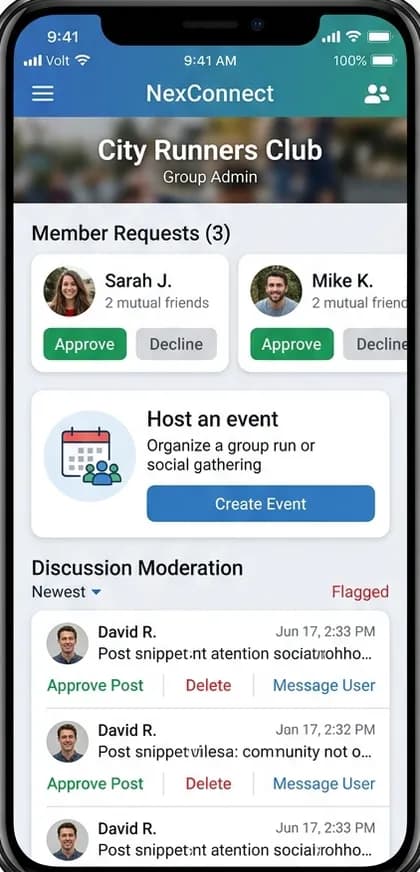 Business Networking App - Host / organiser tools — app screen designed by CloneAppTech