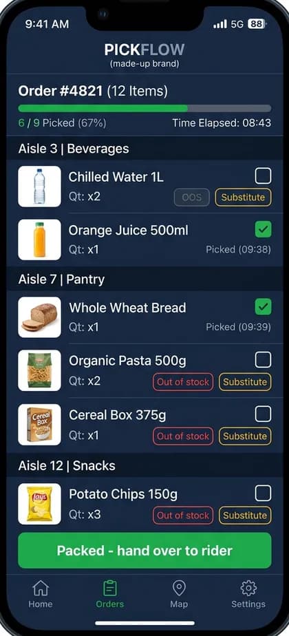Blinkit Clone App - Store / picker app — app screen designed by CloneAppTech