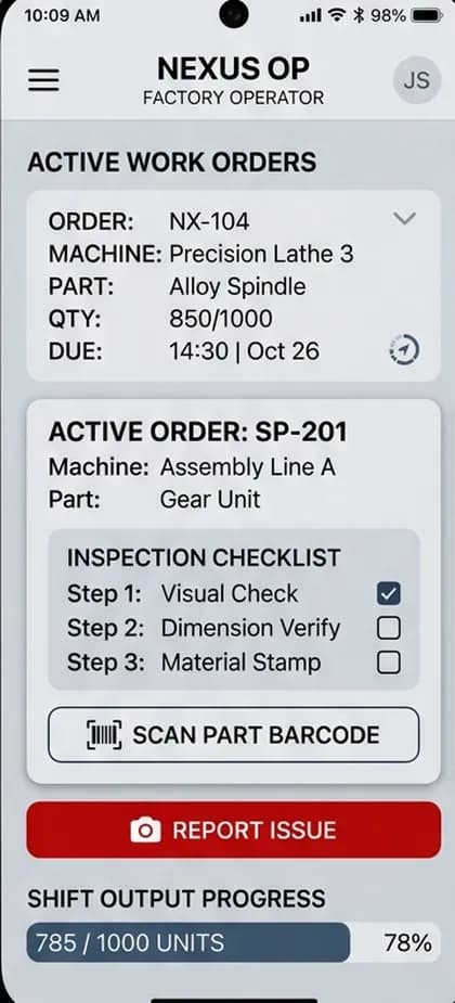 Factory Management App - Operator / field app — app screen designed by CloneAppTech