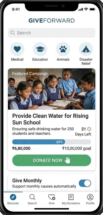 Fundraising Campaign App - Donor app — app screen designed by CloneAppTech