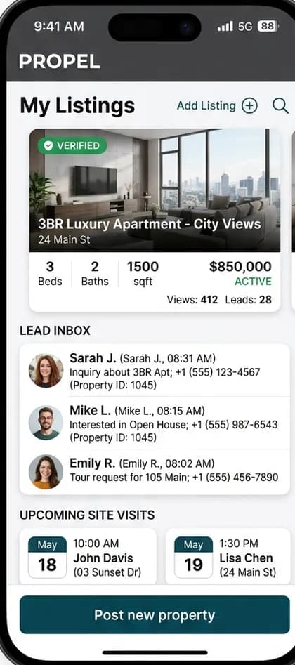 Real Estate CRM App - Owner / broker app — app screen designed by CloneAppTech