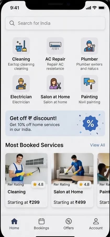 Home Services customer app — app screen designed by CloneAppTech