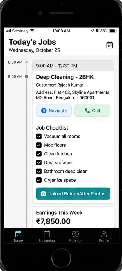 Home Services partner app — app screen designed by CloneAppTech